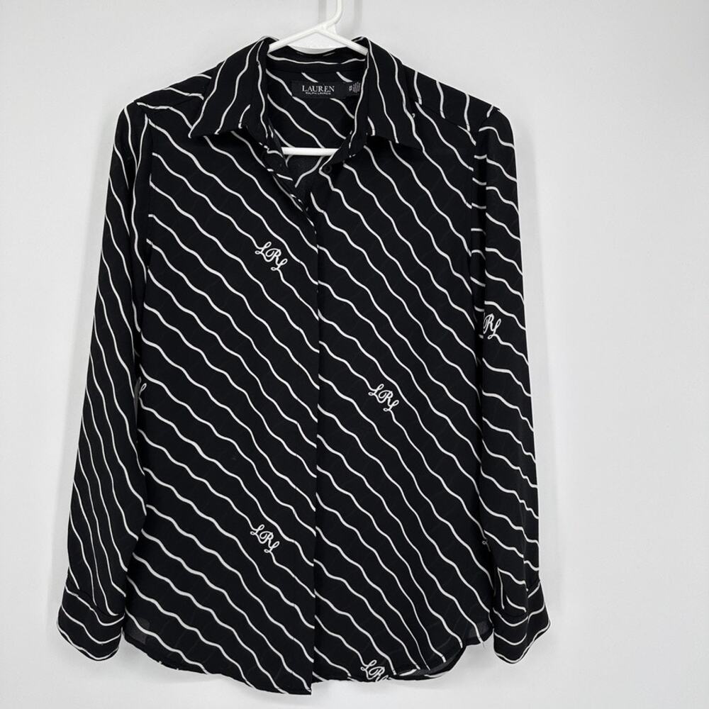 Lauren Ralph Lauren Blouse Womens XS Preppy Academic Office Career Shirt Black